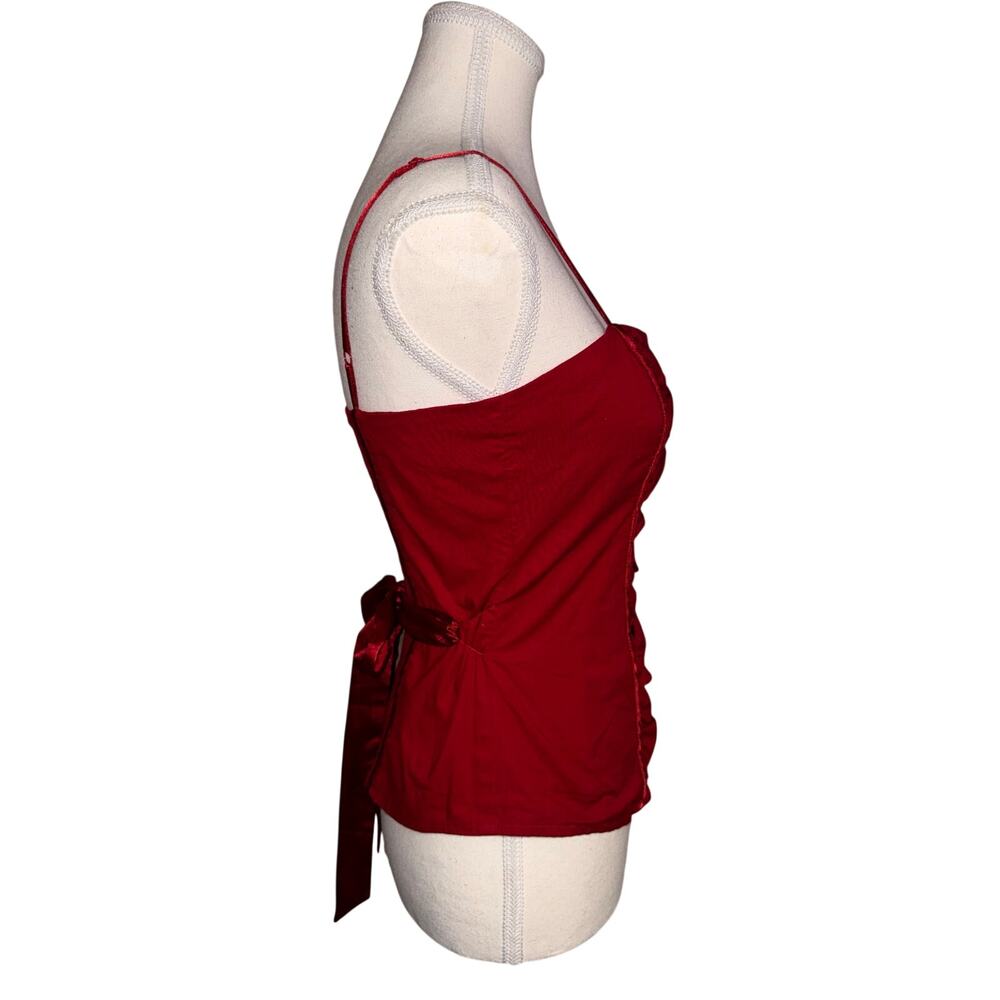 bebe Red Satin Corset Top Y2K Ruched Cami Tie Back Bustier Tank Medium - Picture 3 of 12